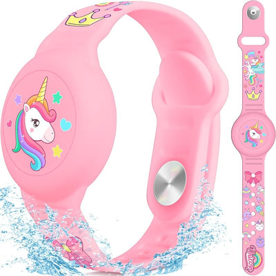Pulsera silicona Airtag para niños unicornio rosa