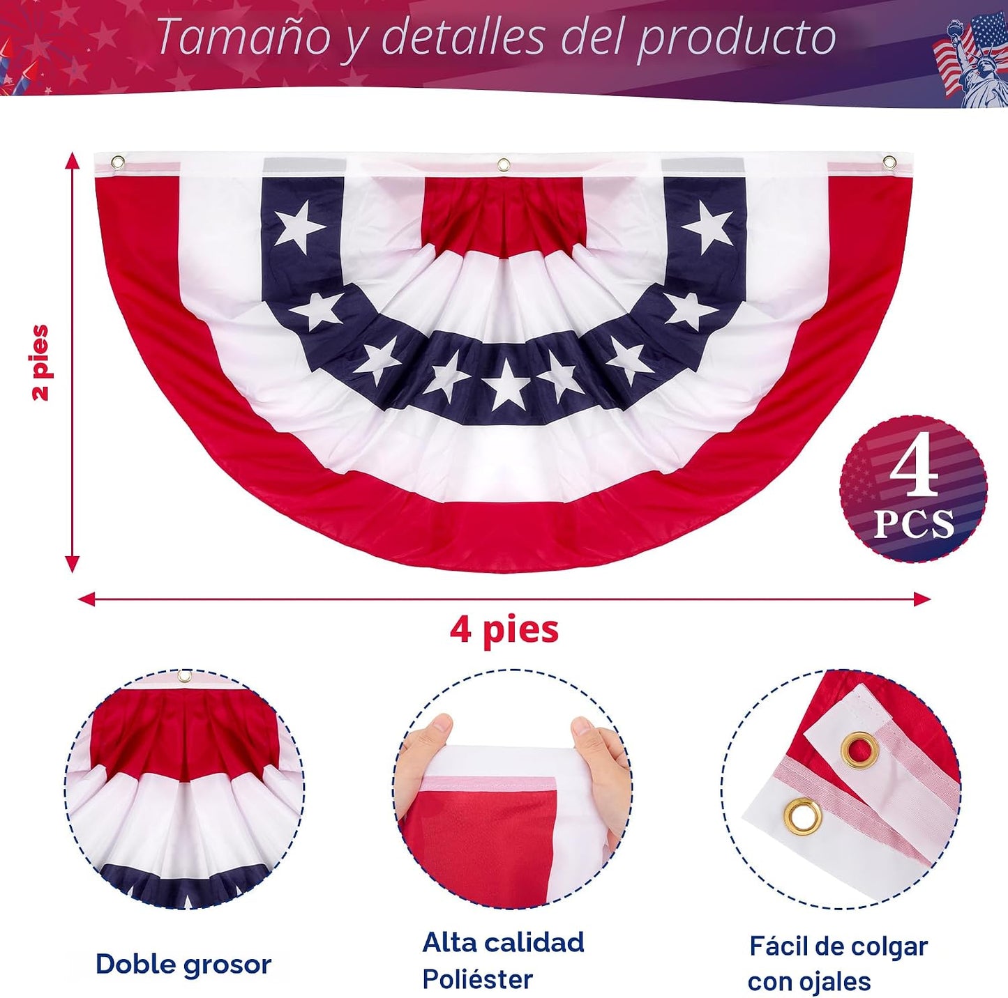 8 Banderines Patrióticos EE.UU. 2x4ft Rojo Blanco Azul