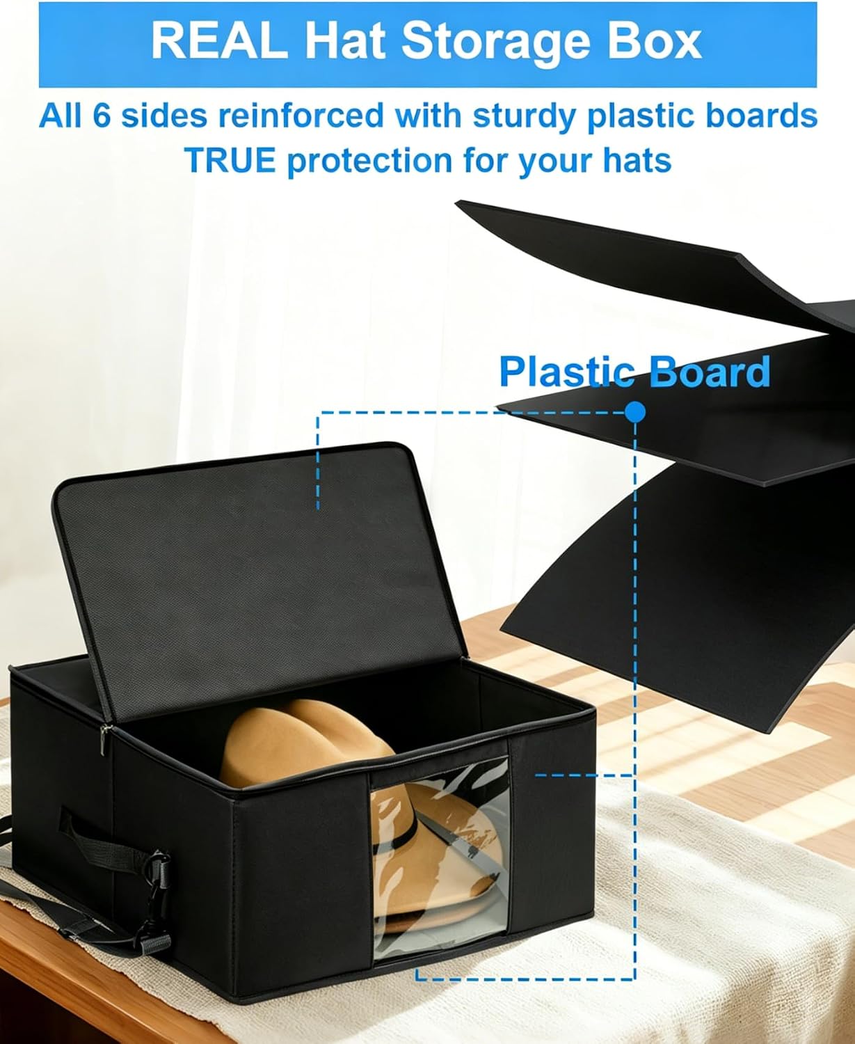 Caja almacenamiento sombrero vaquero resistente apilable