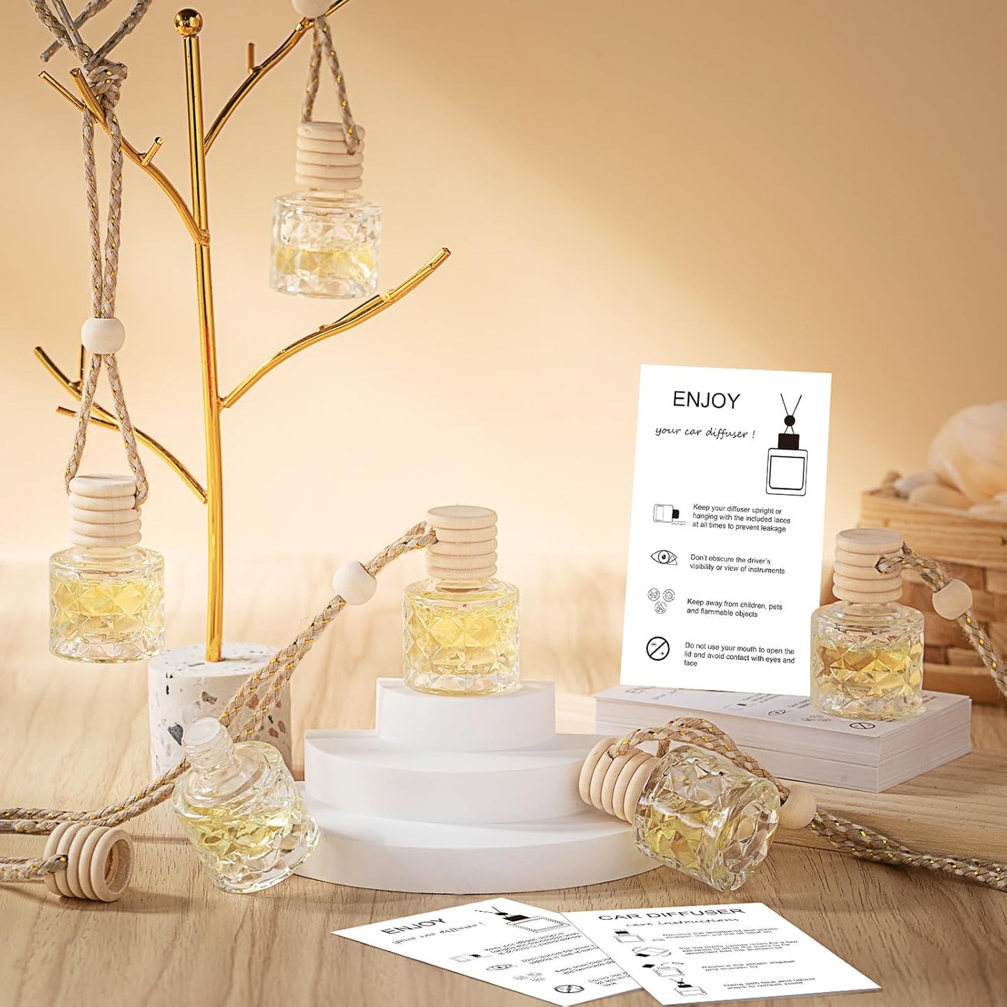 50 Set Botellas Difusoras Coche 2x3.54" Tarjeta Blanca