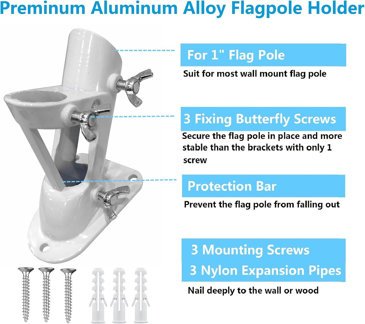 Soporte aluminio mástil bandera pared 1pulg 2pos blanc