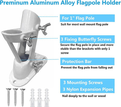 Soporte aluminio mástil bandera pared 1pulg 2pos blanc