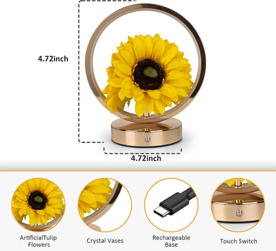 Lámpara mesa recargable tactil 3 colores flores girasol decoración