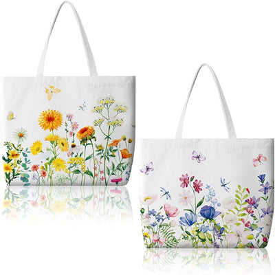 2 bolsas lona flores verano reutilizables regalo elegante