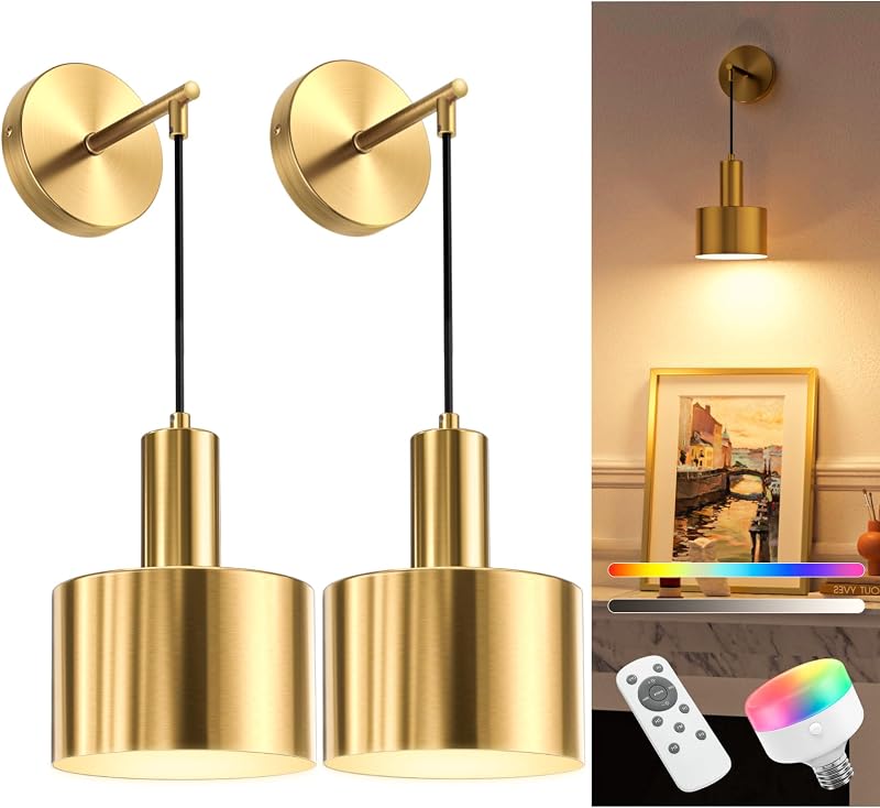 2 Lámparas Pared Inalámbricas 9 Colores Dorado