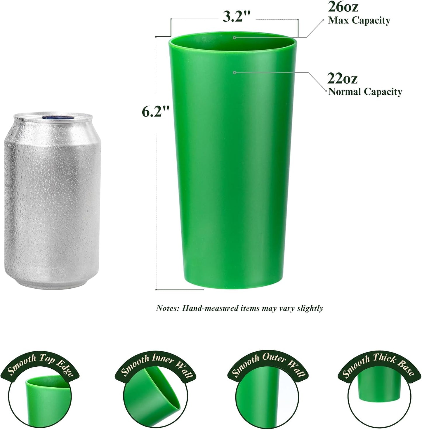 Vasos plástico apilables 26oz set 12 sin BPA reutilizables