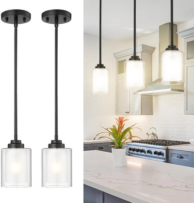 Luces colgantes negro mate estilo granja pack 2