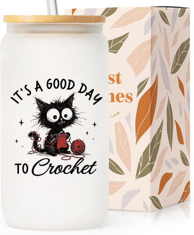 Taza de vidrio esmerilado 16 oz con tapa y pajita para tejedores