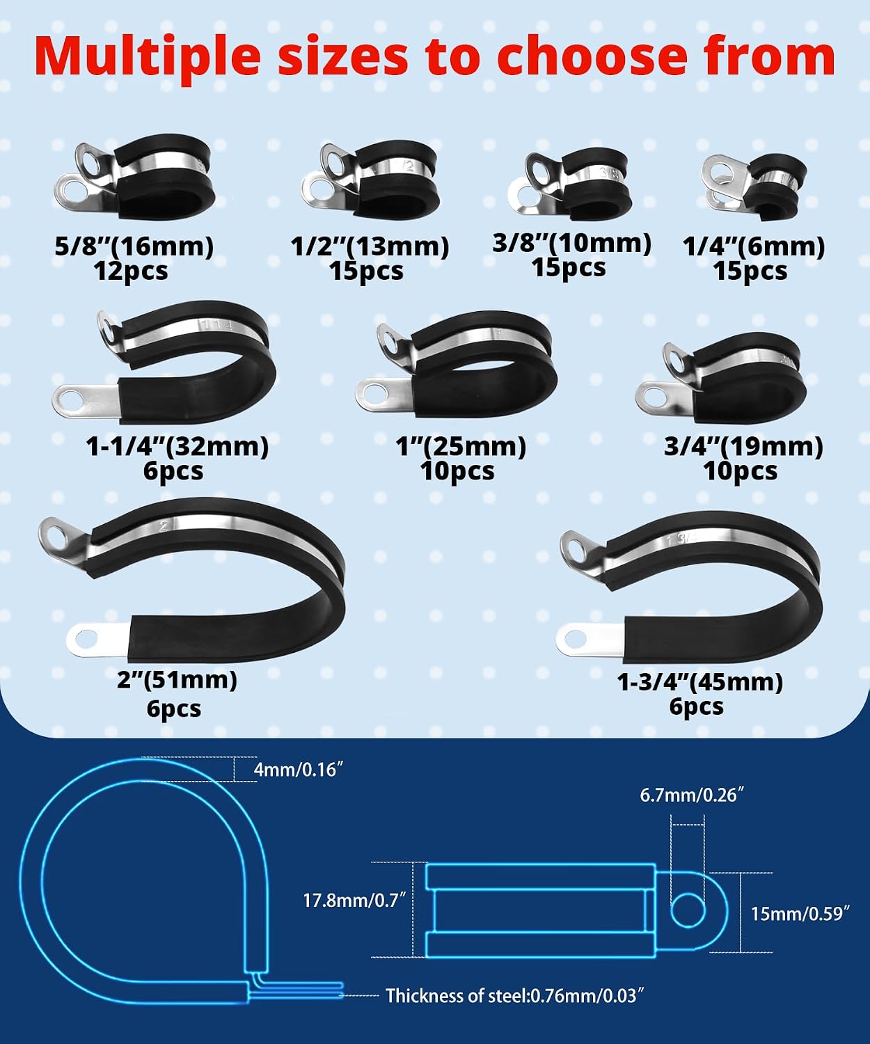 30 abrazaderas cable 1/2 pulg acero inox 304 aisladas