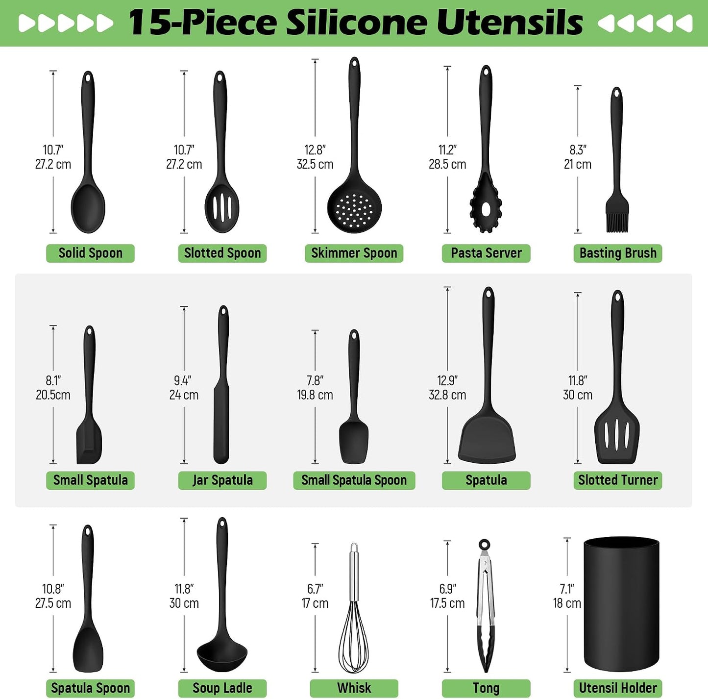 Set 15 Utensilios Silicona Antiadherentes con Soporte