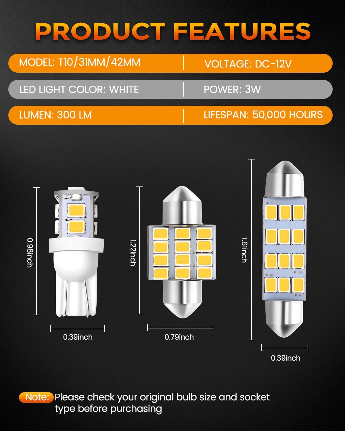 24 Bombillas LED Interior Auto Sin Polaridad Con Herramienta