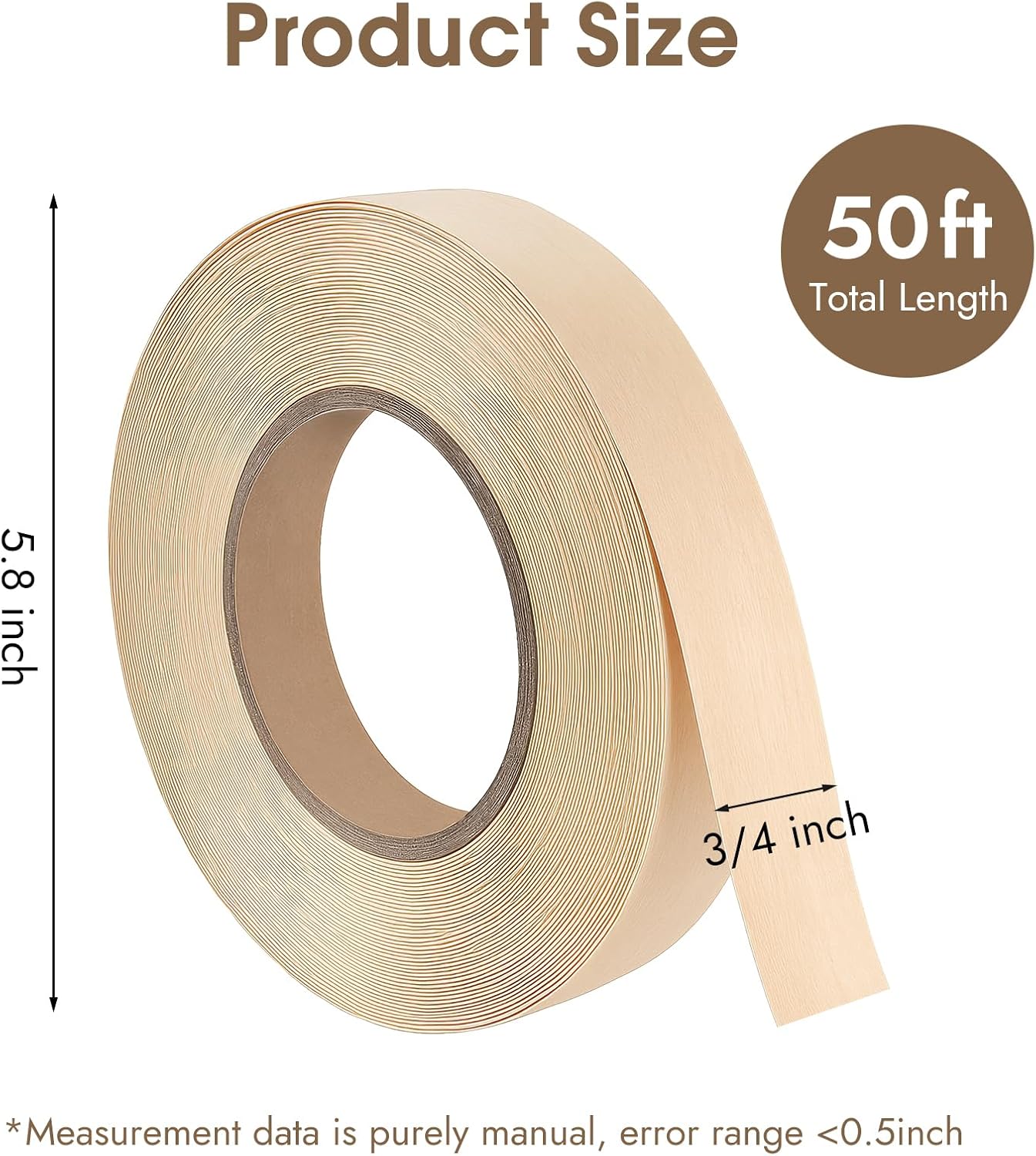 Cinta borde abedul 3/4pulg x50ft termoadhesiva para muebles
