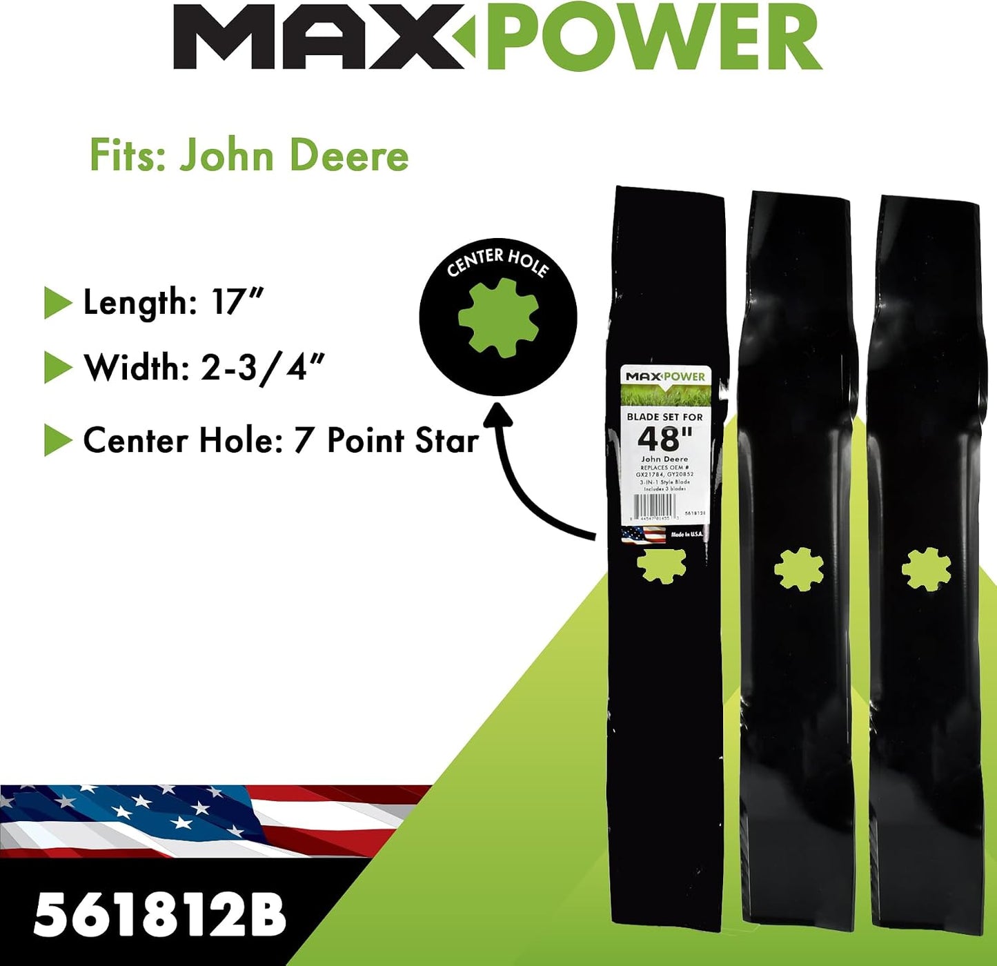 Set 3 cuchillas 3en1 para cortadora John Deere 48pulg negro