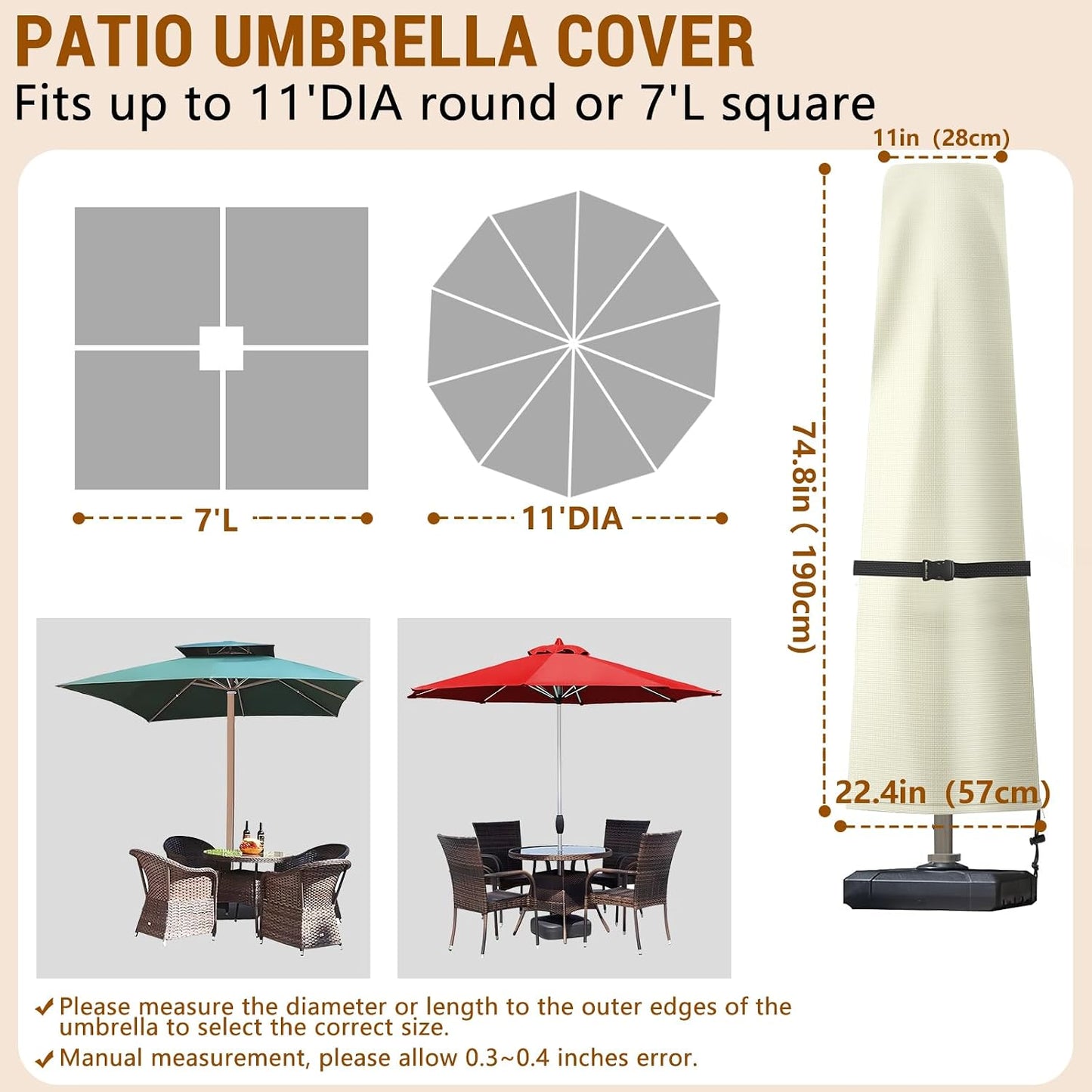 Funda sombrilla patio impermeable resistente viento 7-11ft