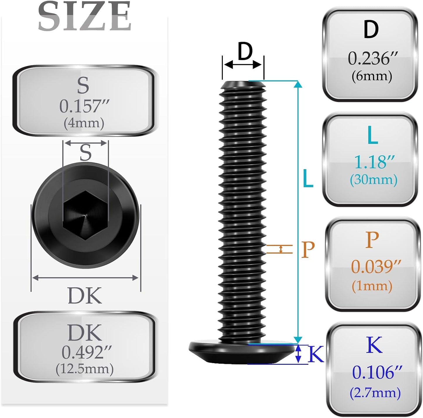 Tornillo M6x30mm acero aleación 10 pzas con llave hexagonal