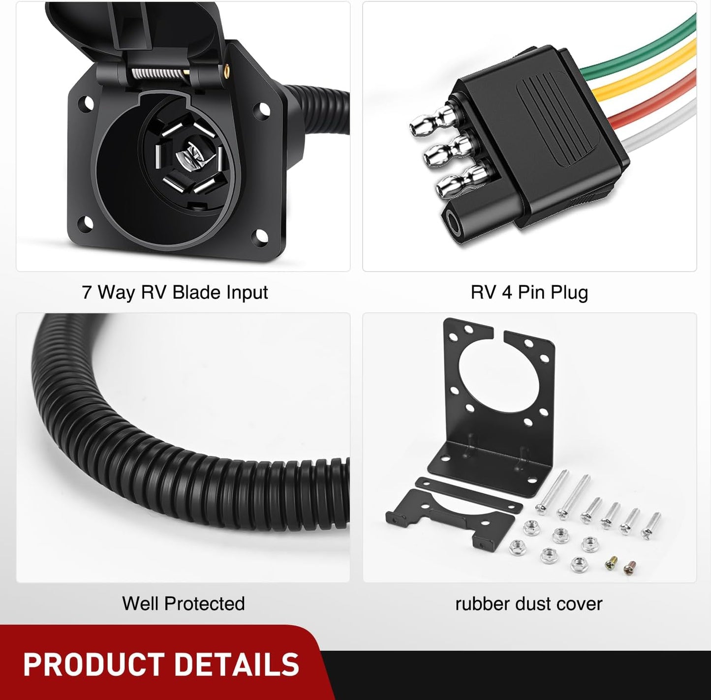 Adaptador 4 a 7 vías para RV y remolque con soporte