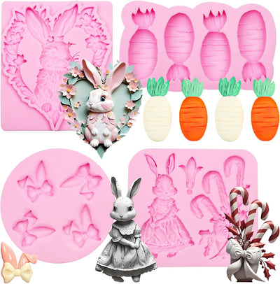 Moldes de silicona de conejo de zanahoria para chocolate y decoración de pasteles