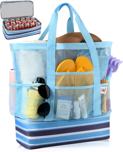 Bolsa playa con hielera malla 8 bolsillos plegable mujer