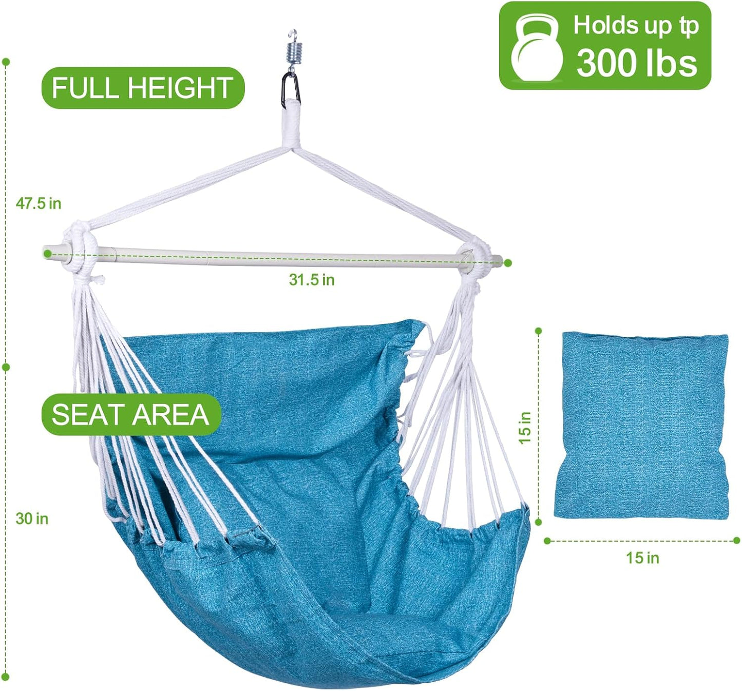 Silla hamaca cuerda 2 almohadas barra acero antiderrap