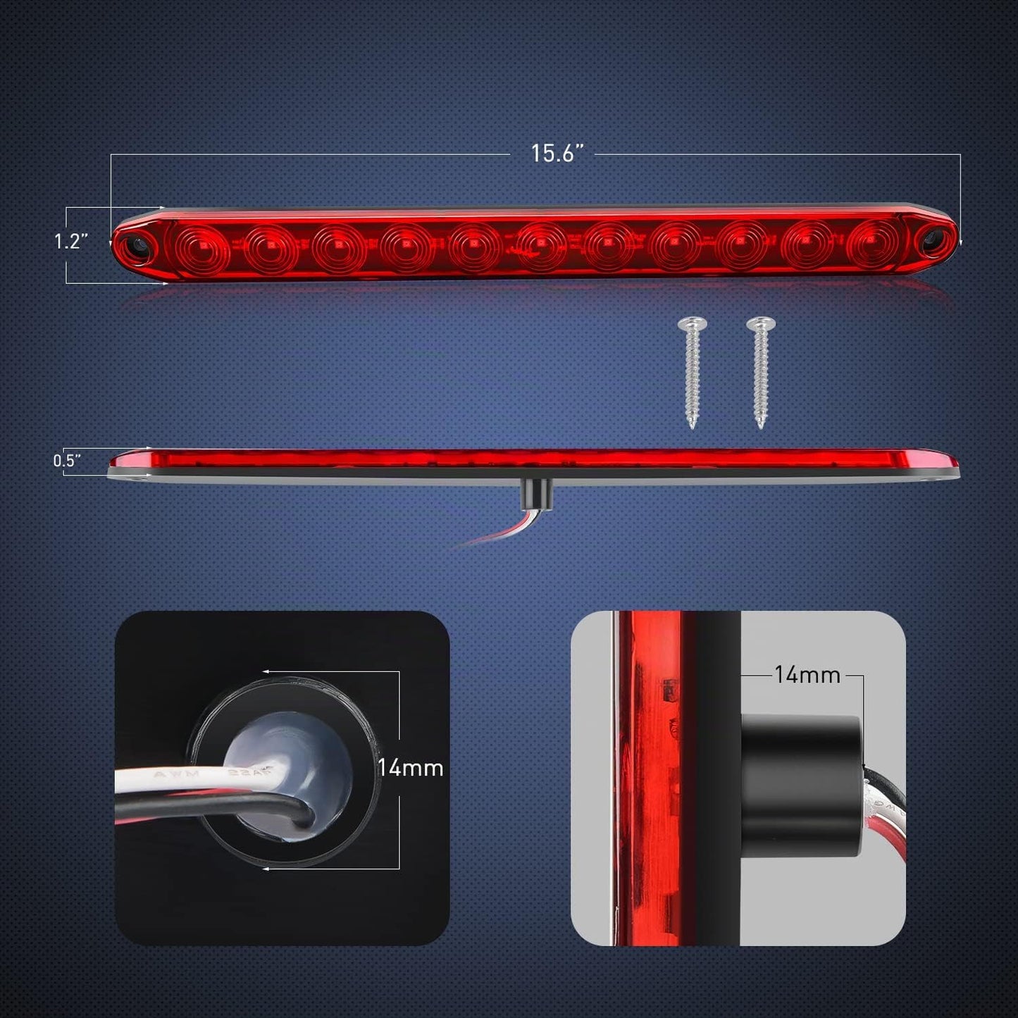Barra luz remolque 16" 11LED rojo IP65 camión