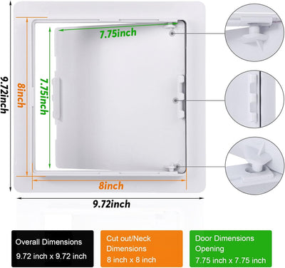Panel acceso fontanería yeso 8x8pulg plástico blanco