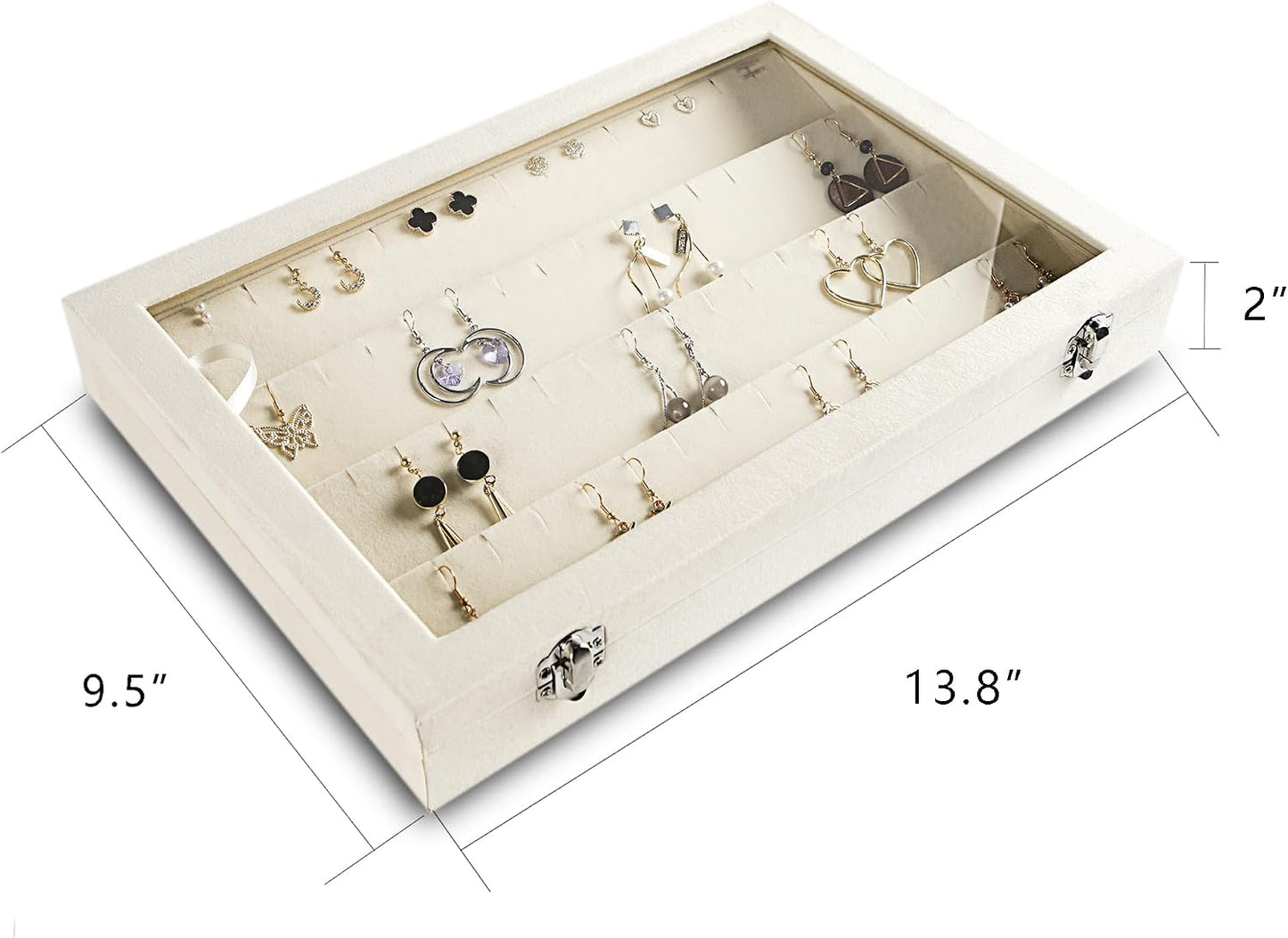 Organiz. joyas terciopelo con tapa vidrio ranuras