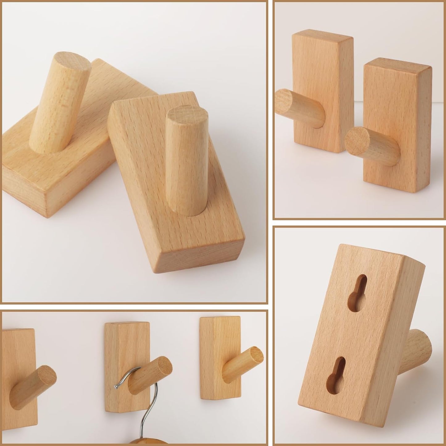 4 Ganchos Madera para Pared Colgar Ropa Dormitorio