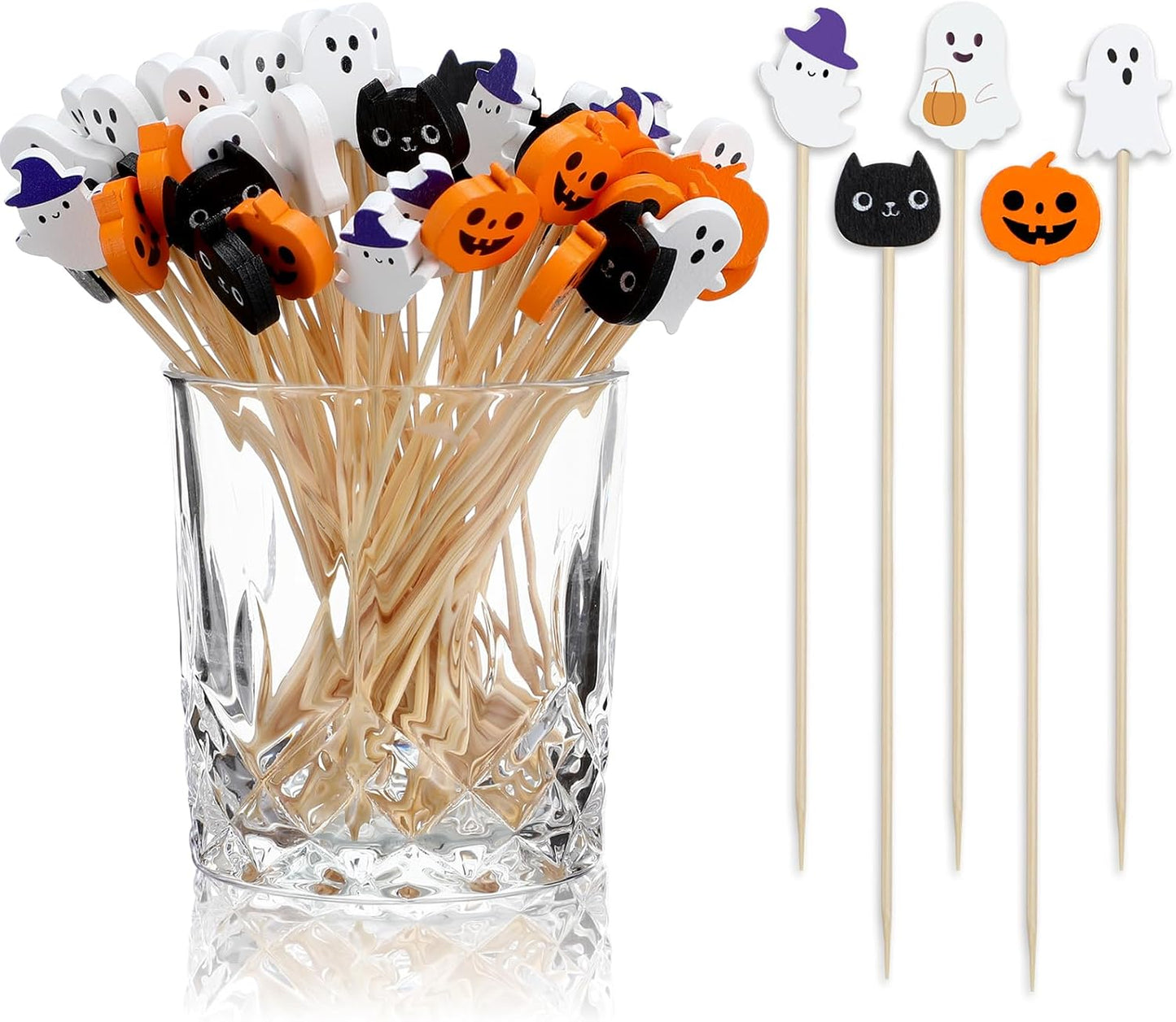 200 Palillos Bambú Halloween 4.7pulg Calabaza Gato Fantasma