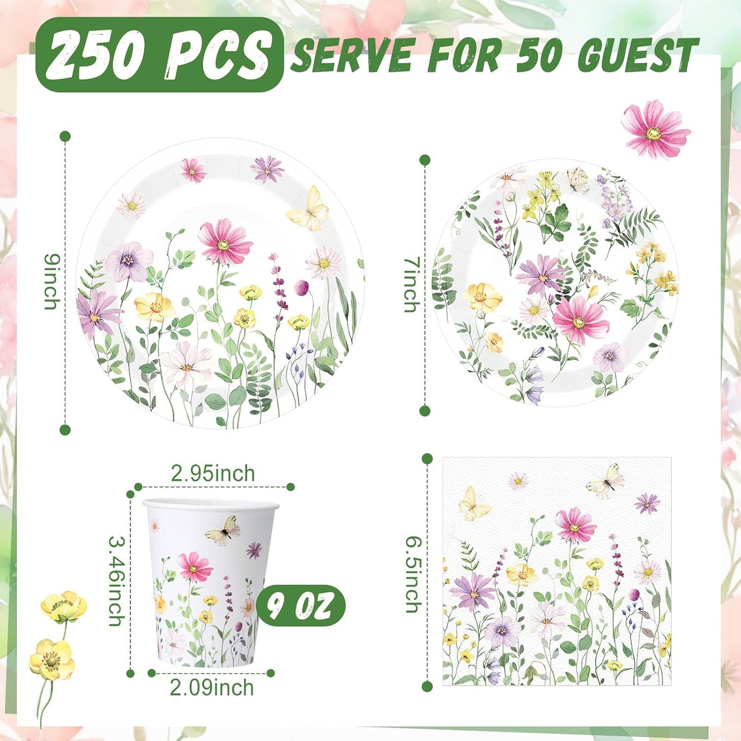 250 Pzas Decoración Fiesta Flores Silvestres Baby Shower
