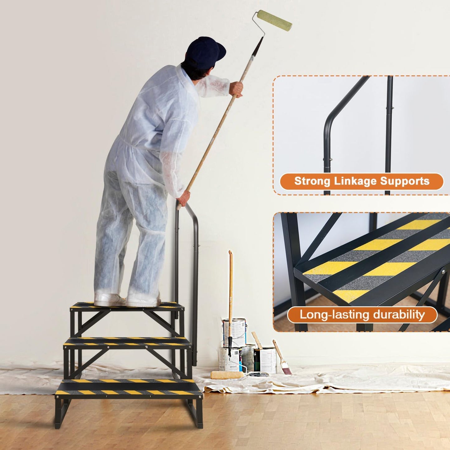 Escalera 3 peldaños para autocaravana spa con pasamanos