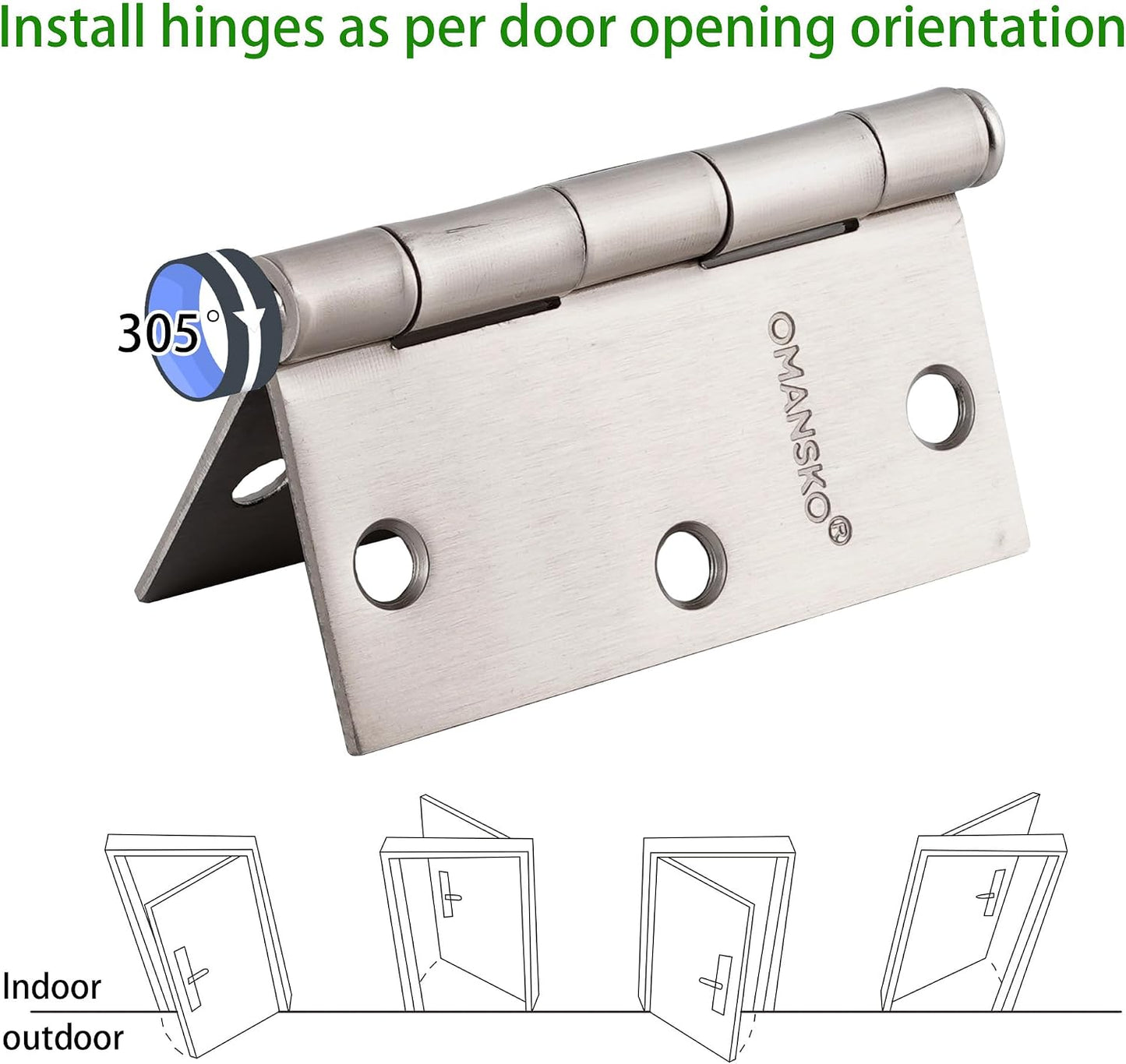 6 Pack Bisagras Puerta Níquel Cepillado 3.5x3.5pulg Interior