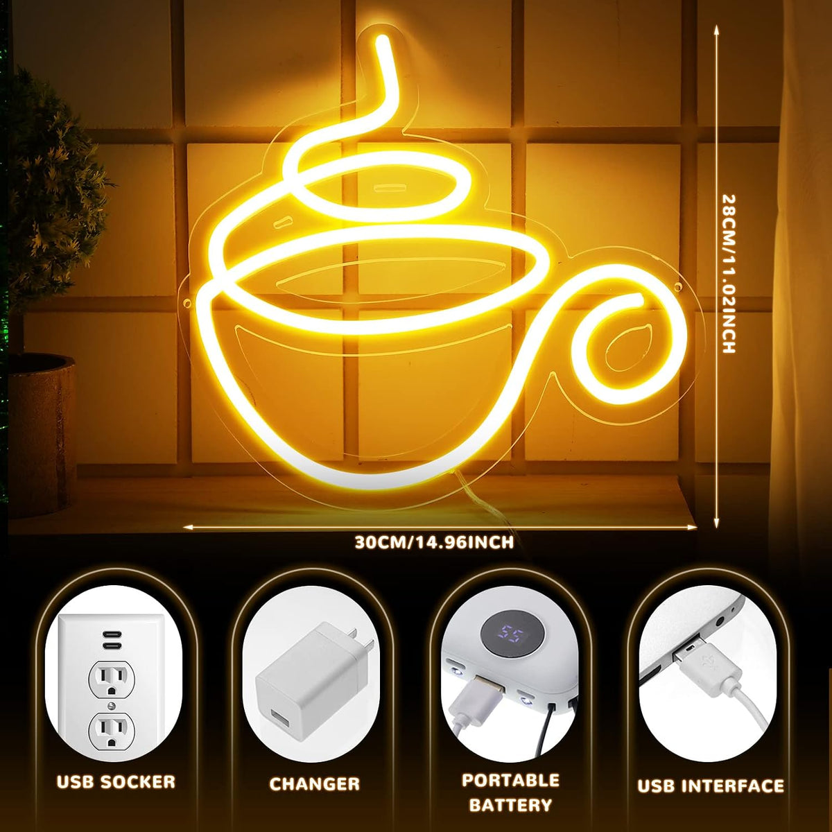 Letrero neón led decoración cafetería tienda pub