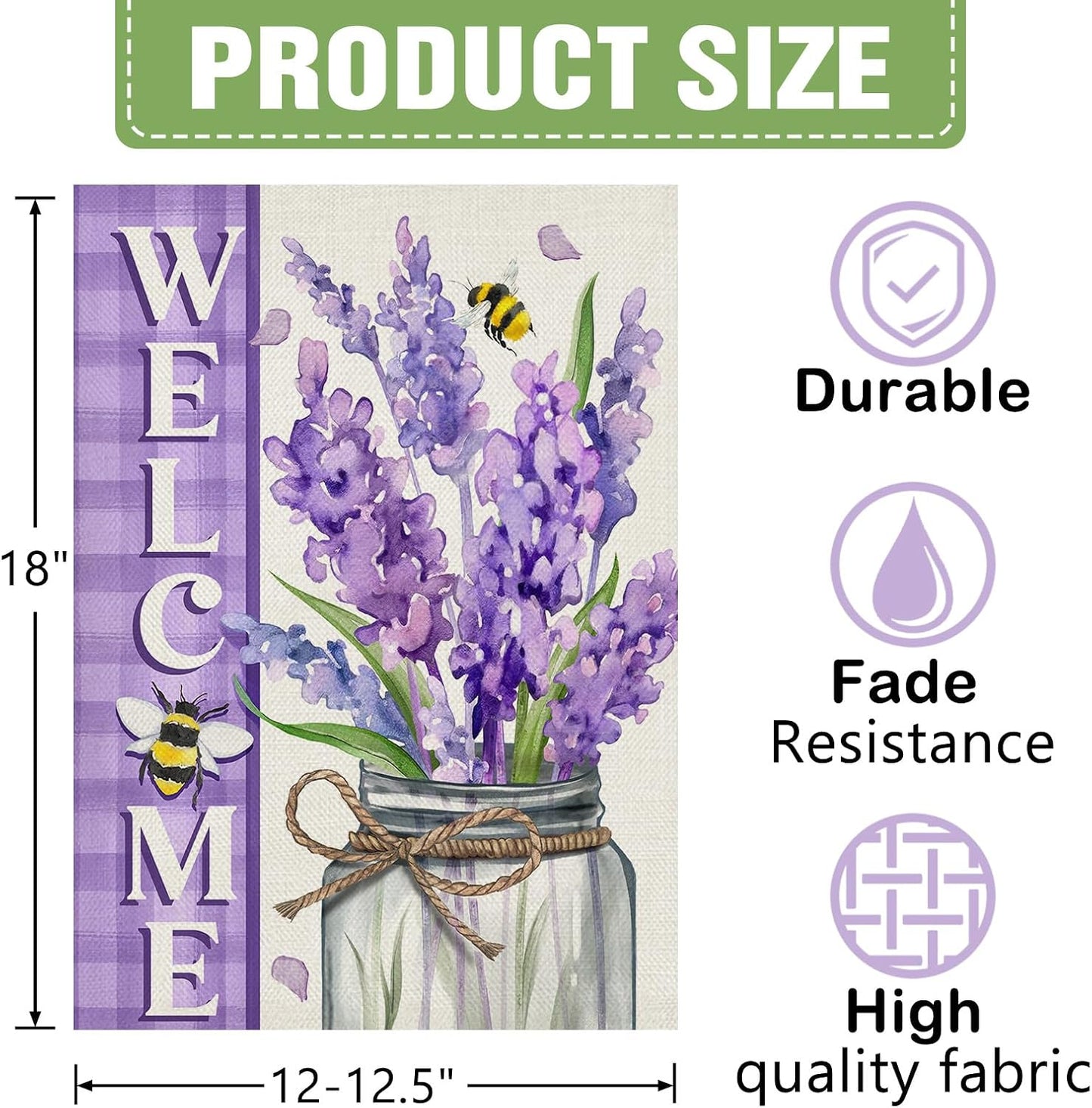 Bandera jardín con flores lavanda tarro abeja morado