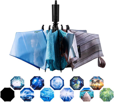 Paraguas plegable inverso compacto viaje a prueba viento