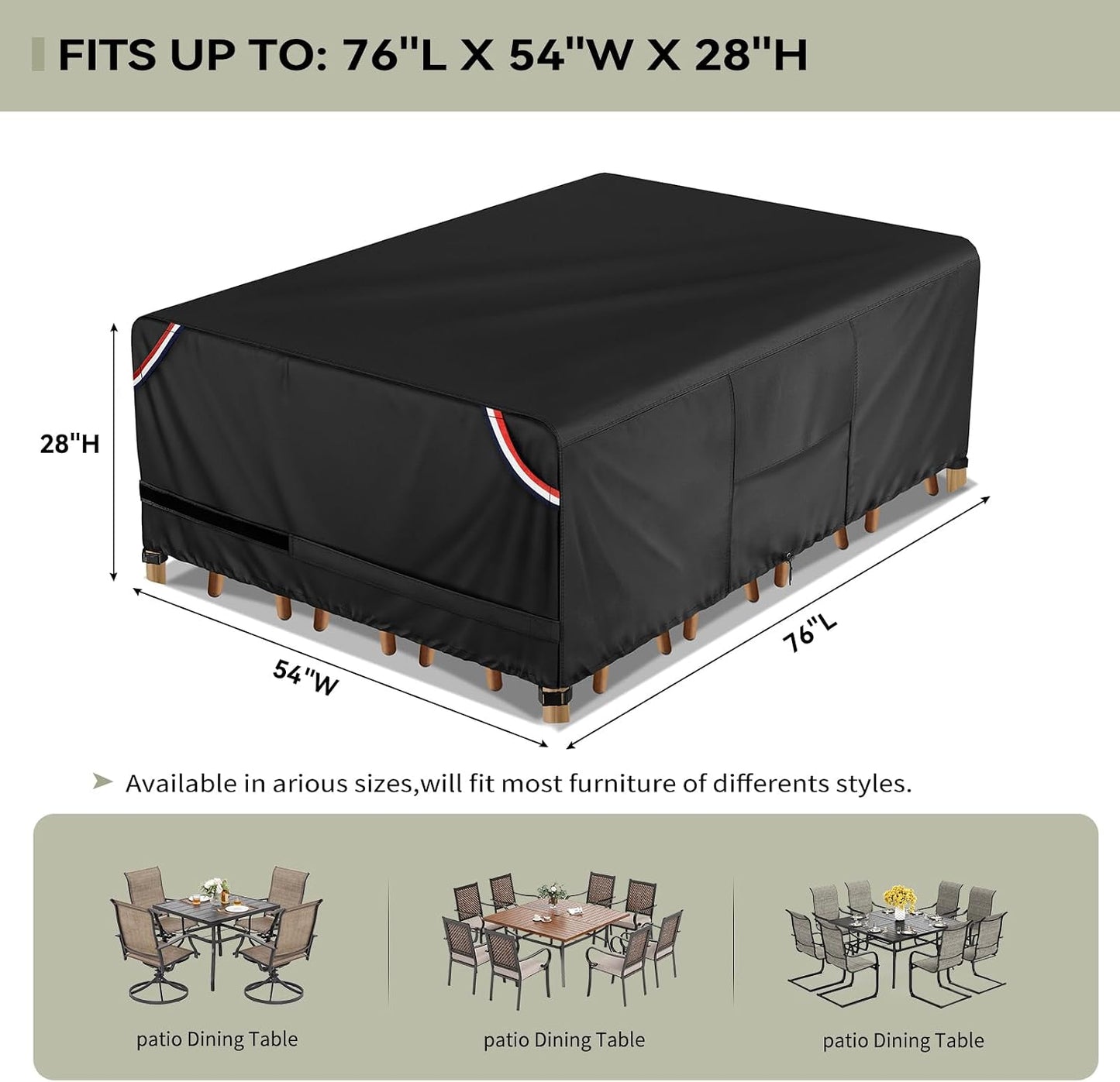 Funda mesa patio 76x54" 600D resistente color negro