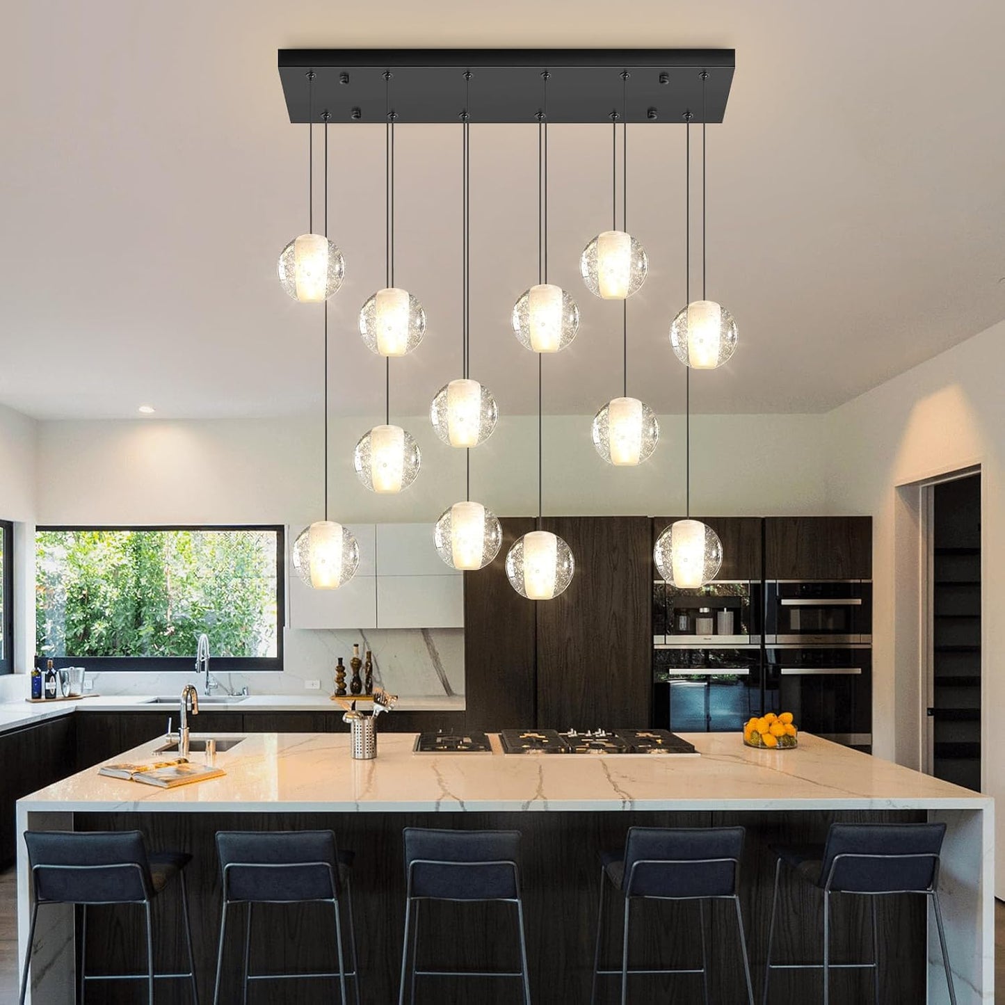 Candelabro led cristal burbujas sala color negro