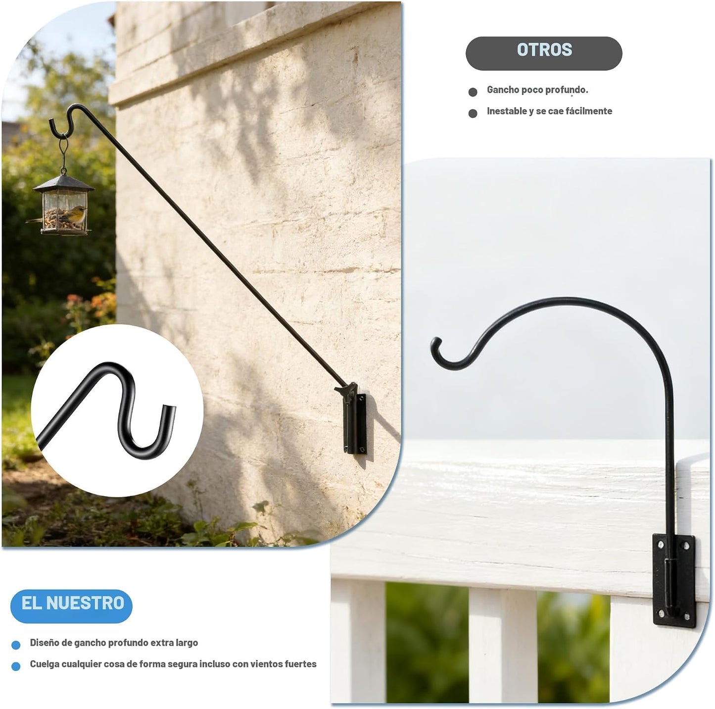 Gancho pared extensible 28-43" para comederos plantas