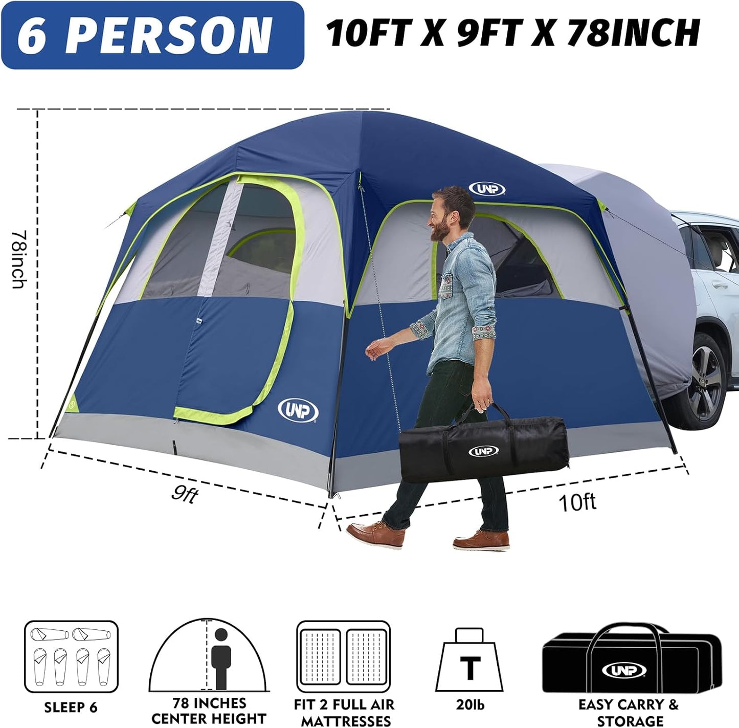 Tienda SUV para 6 personas con portón trasero 10x9x78in