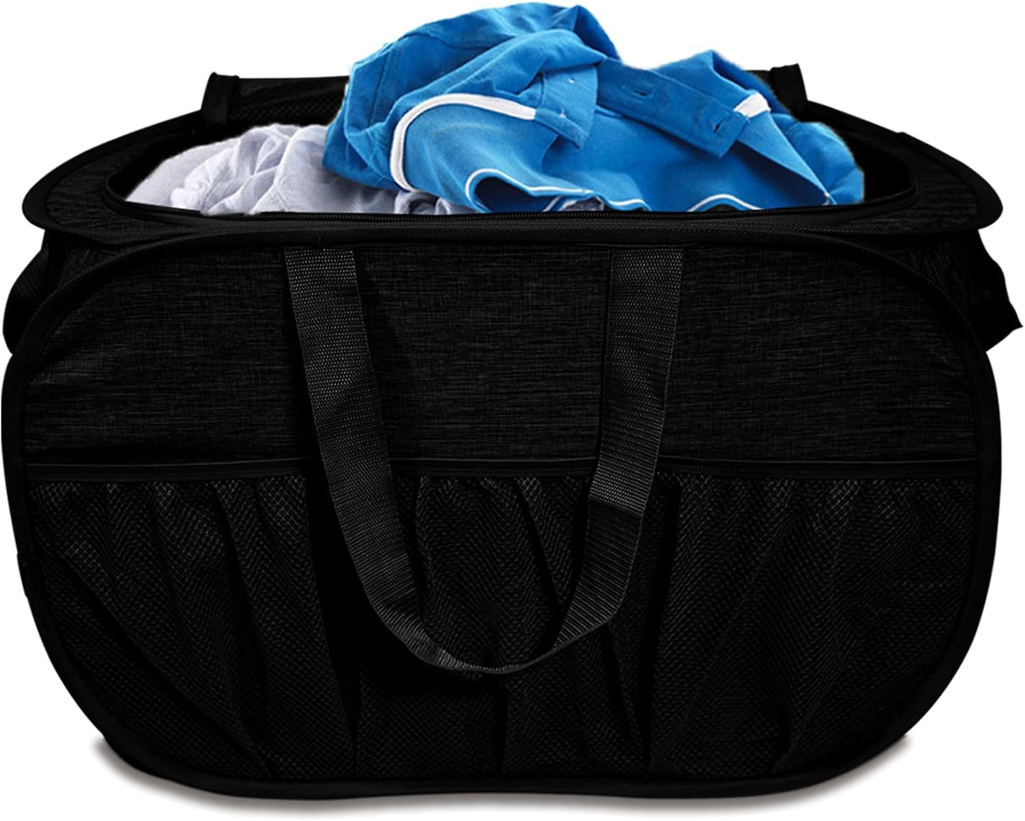 Cesta lavandería plegable con tapa bolsillos 99l negro