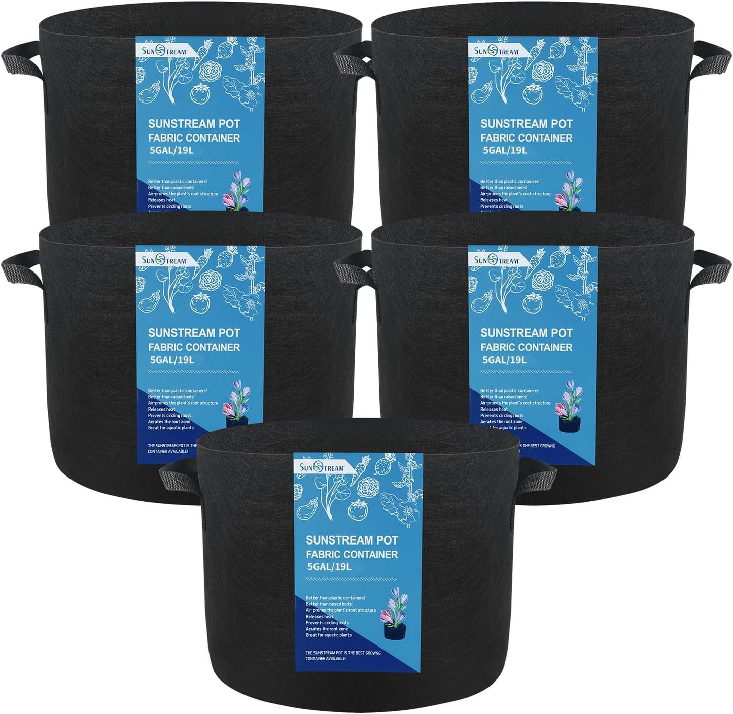 5 Pzas Bolsas Cultivo 5gal Tela No Tejida Resistente con Asas