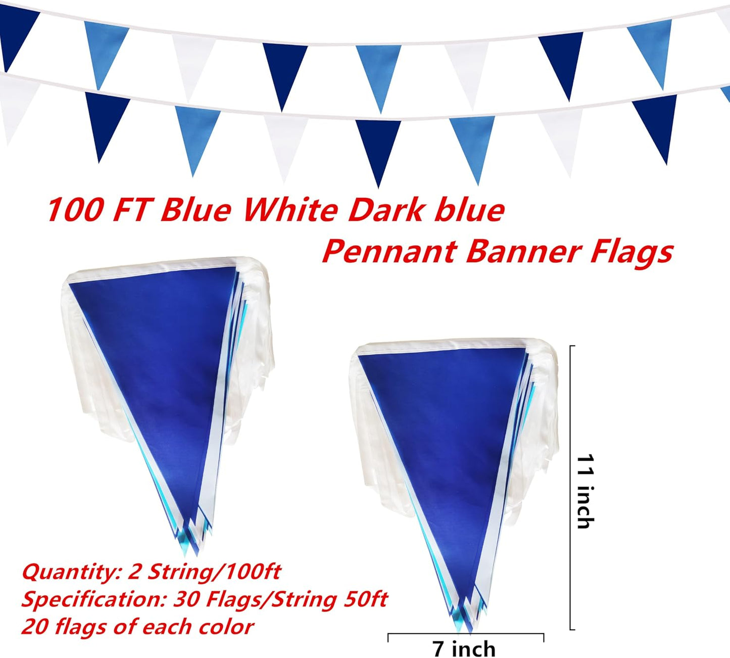 100 Pzas Banderines Azul Blanco y Azul Oscuro para Colgar