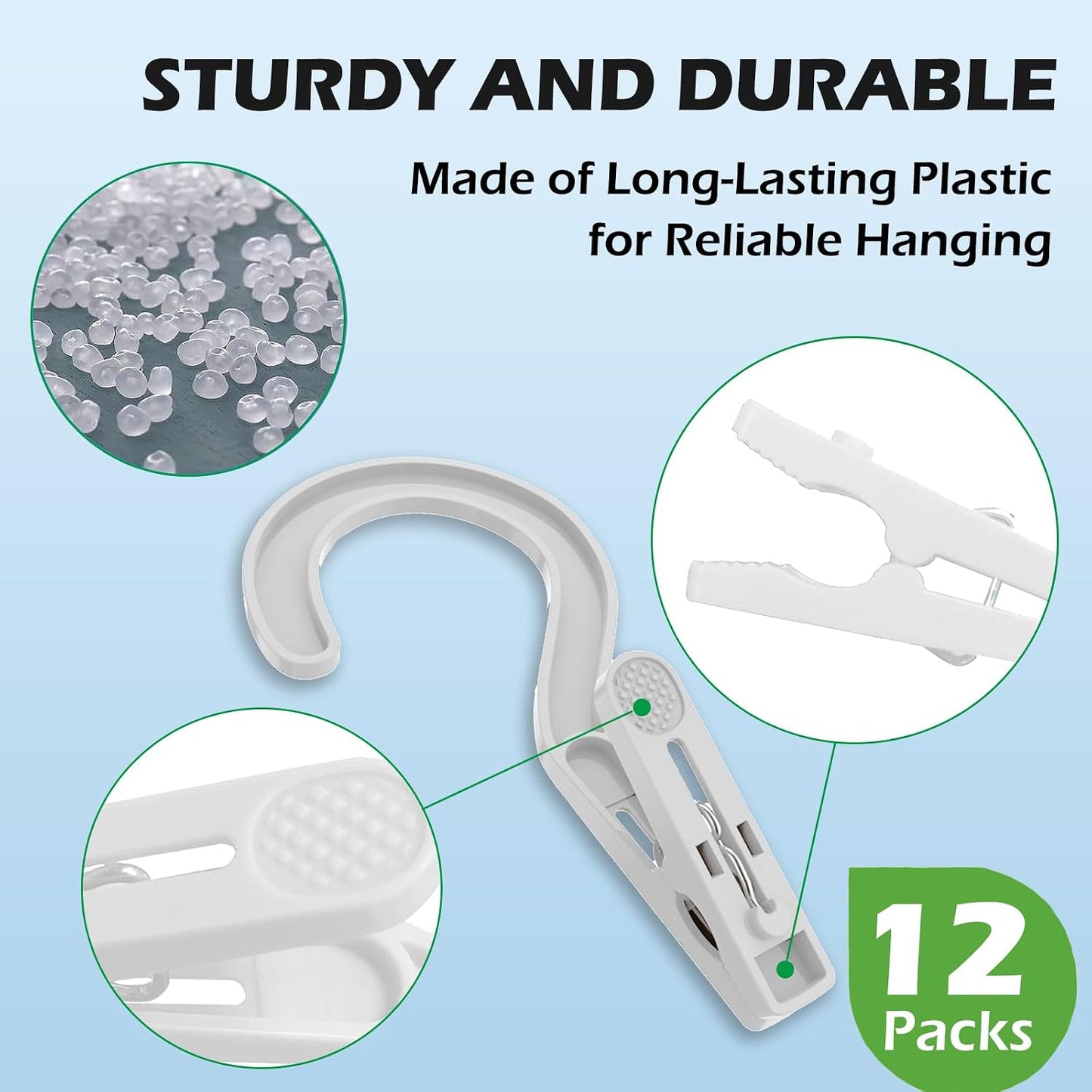 12 Pzas Ganchos Lavandería con Clips Plástico Blanco