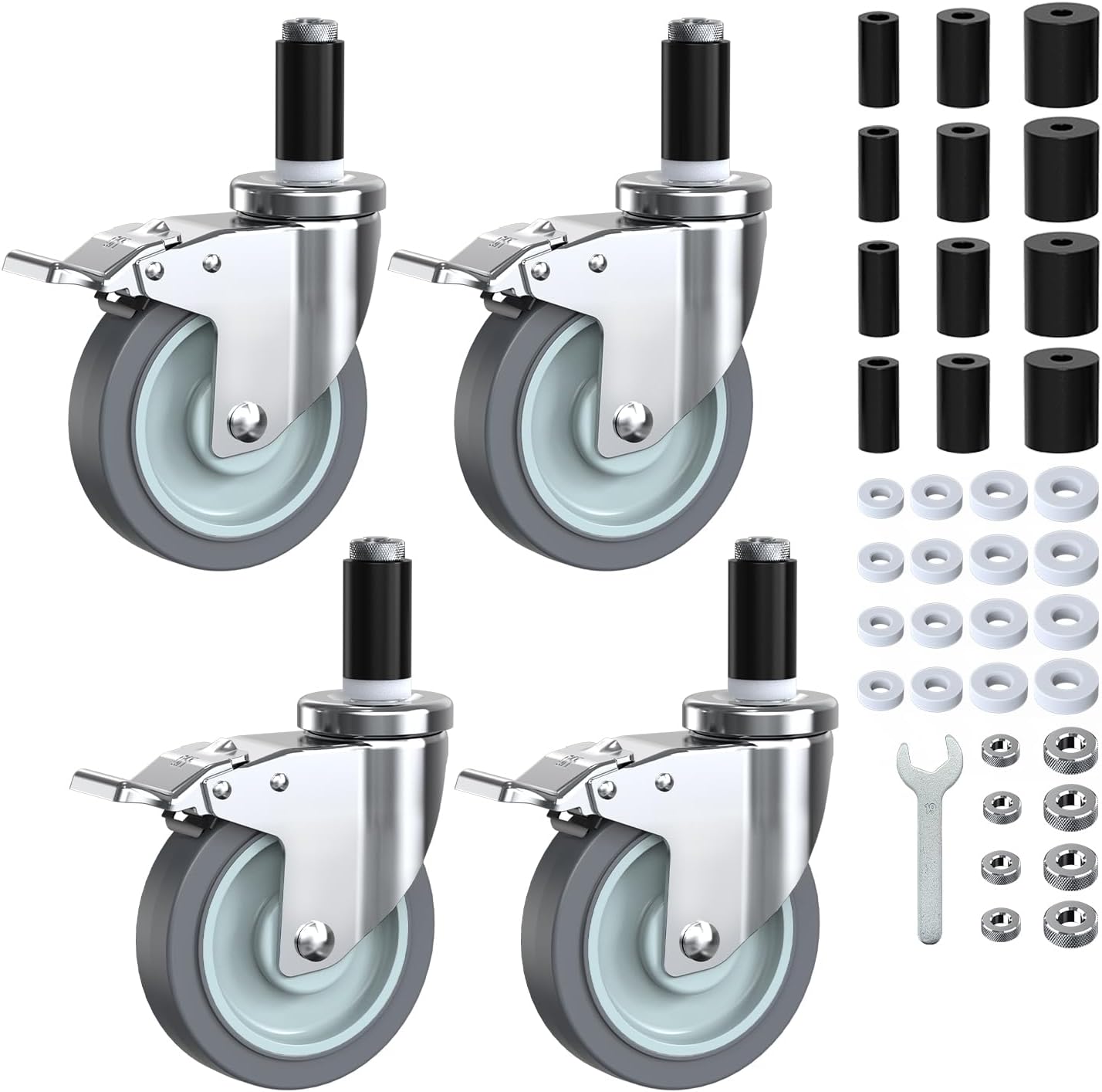 Ruedas giratorias 5pulg set 4 con vástago expansible comp