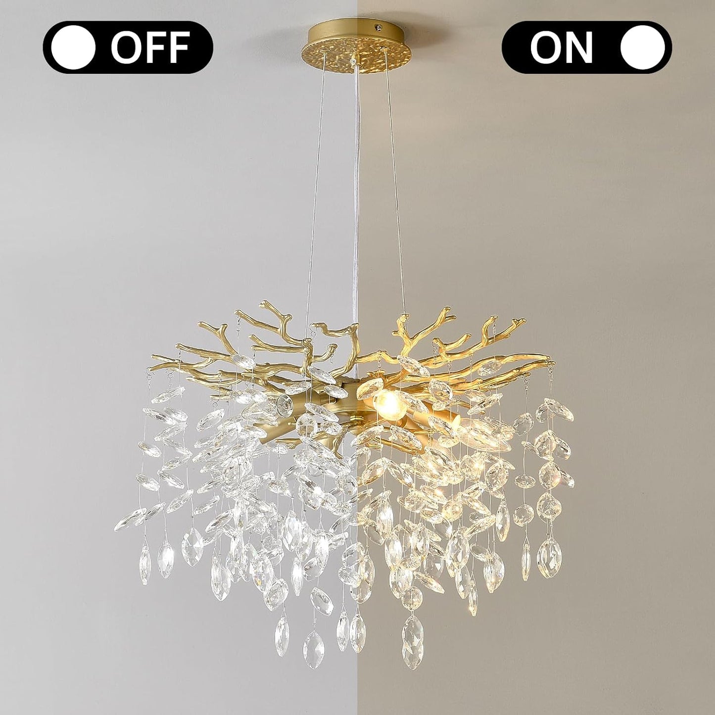Candelabro cristal dorado 18pulg 6 luces sala