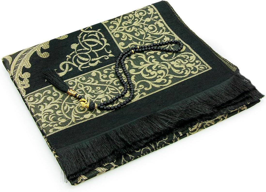 Alfombra oración Tasbih 99 cuentas bolsa viaje negro
