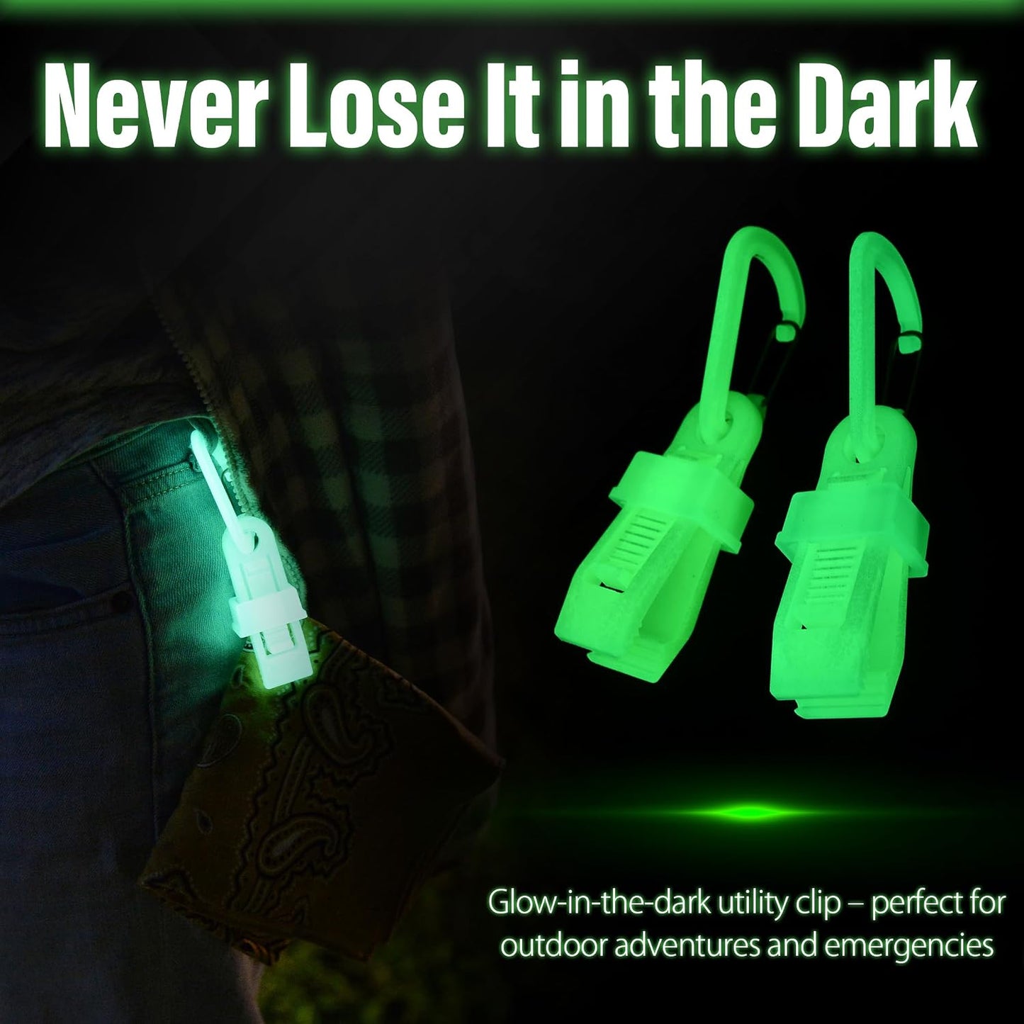 Clip luminoso para camping y senderismo con lona