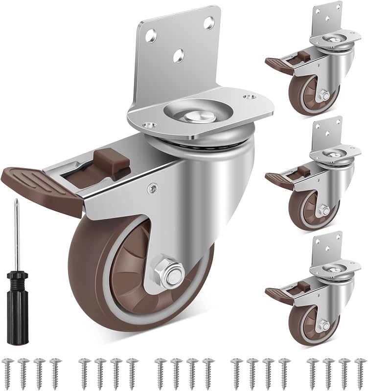 4 Ruedas L 3" giratorias 360° para muebles bloqueo