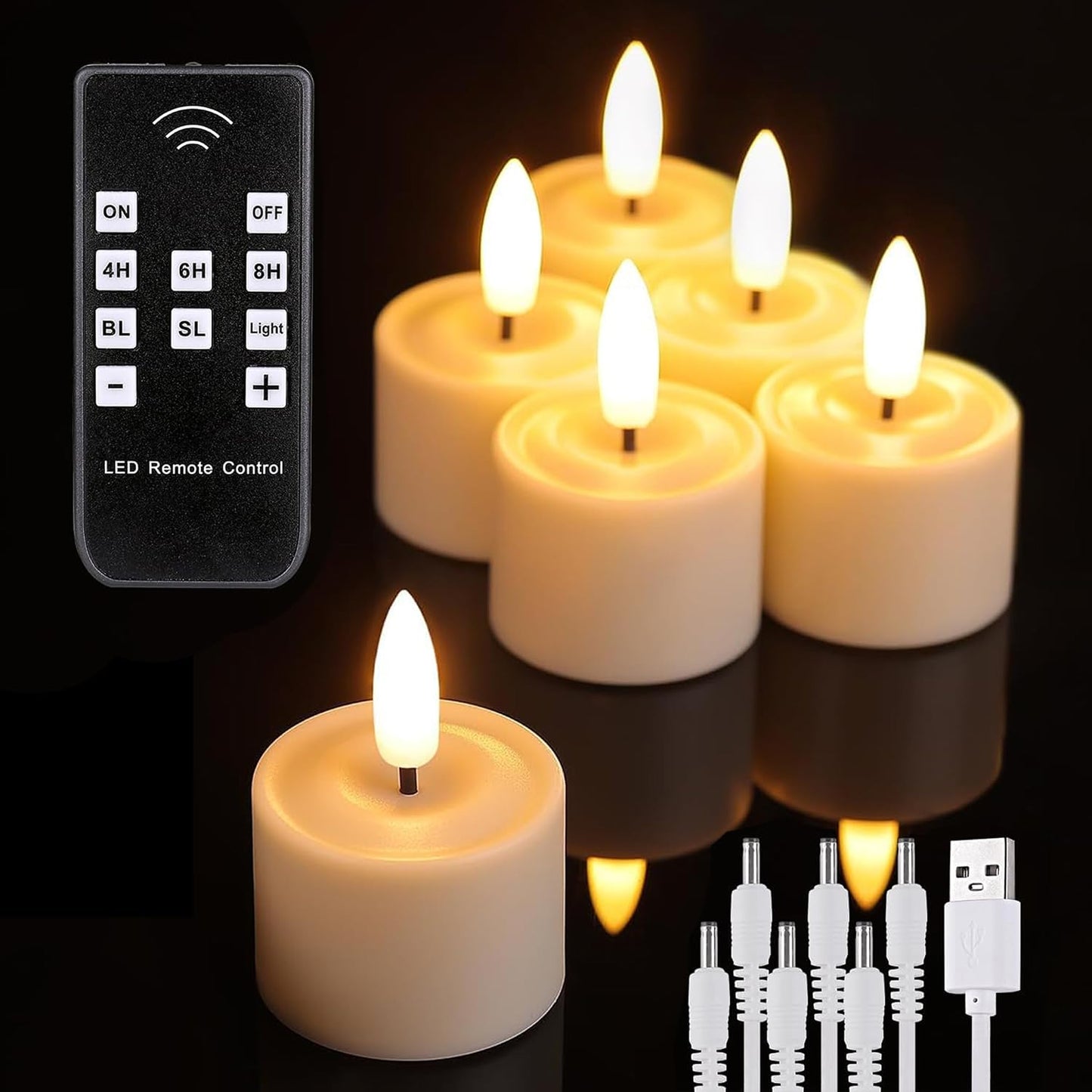Velas LED recargables con control remoto 6 pzas para decoración