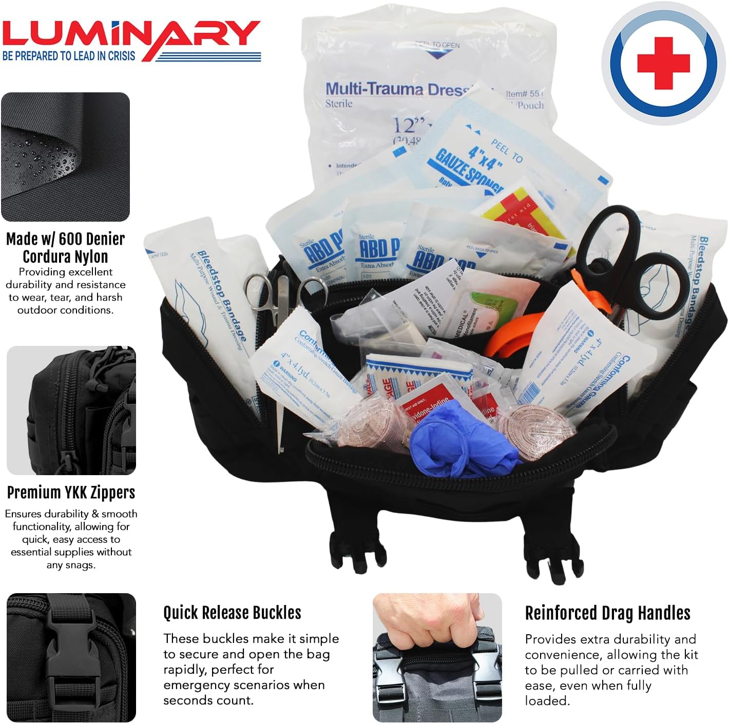 Kit primeros auxilios bolsa táctico chaleco negro