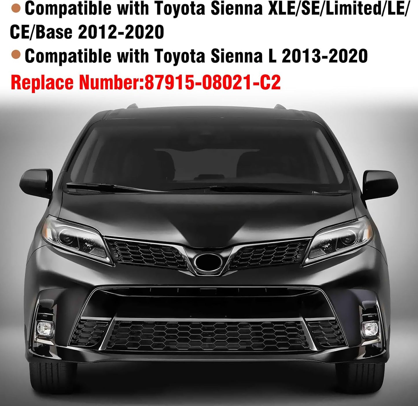 Repuesto espejo lateral derecho Toyota Sienna negro brillante